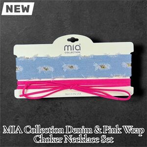 NEW NWT MIA Collection Denim & Pink Wrap Choker Necklace Set